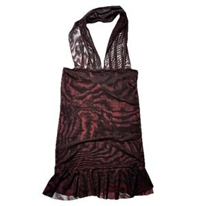 Ema Savahl Dress Halter Red/Black One Size Designer Mini Sheer USA Made Tulle